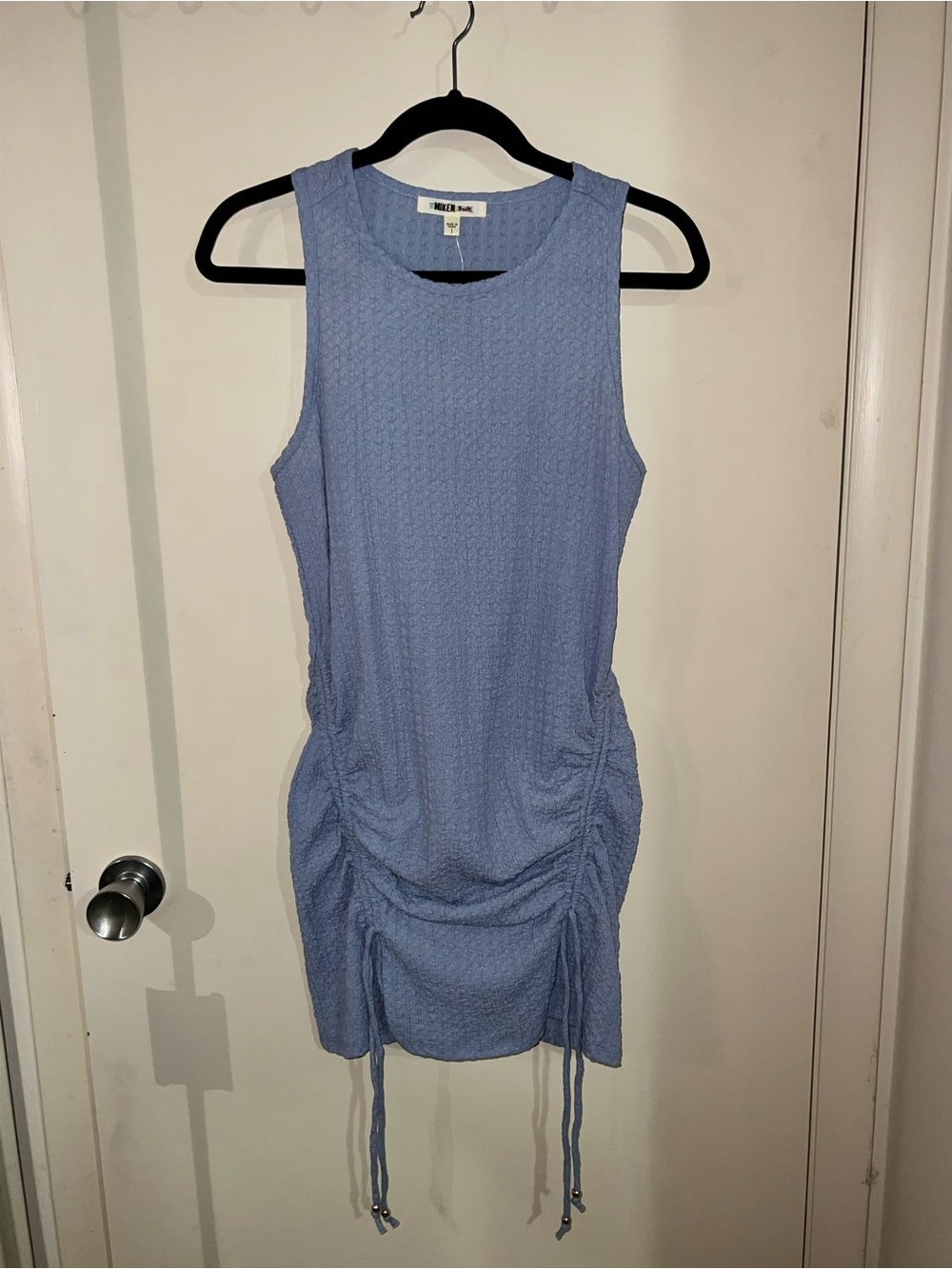 Blue Textured Ruched Swim Coverup Dress by MIKEN SWIM
